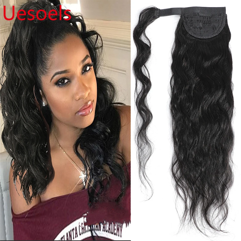 

Uesoels Mongolian 8"-24" 100% Remy Natural Black Wrap Around Clip In Body Wave Ponytail Human Hair Extension For White Women