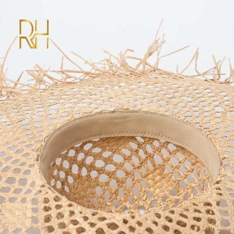 Летняя соломенная шляпа ручной работы из рафии с вырезами Женская модная