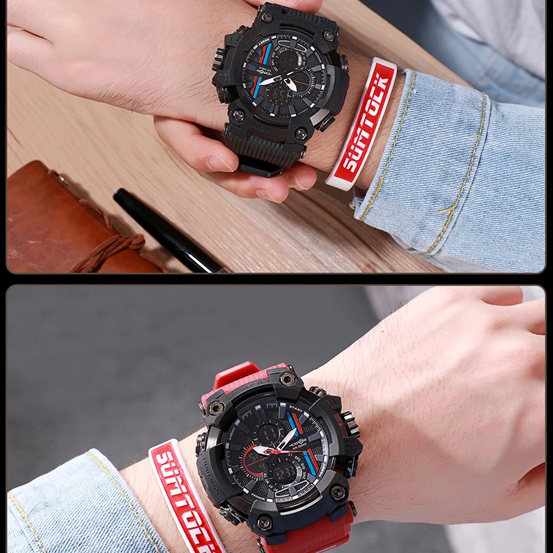 

Men Sports Watches Dual Time LED Analog Clock Digital Electronic Quartz Wristwatches Men's Waterproof Military Watch Shock Style