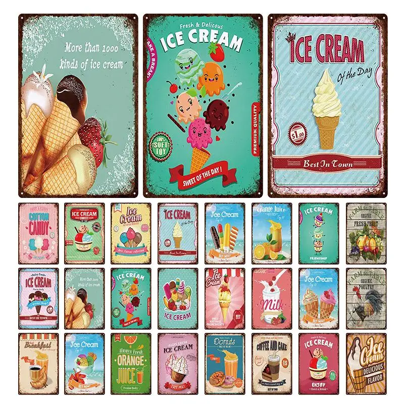 Знаки для мороженого металлическая винтажная табличка в стиле ретро