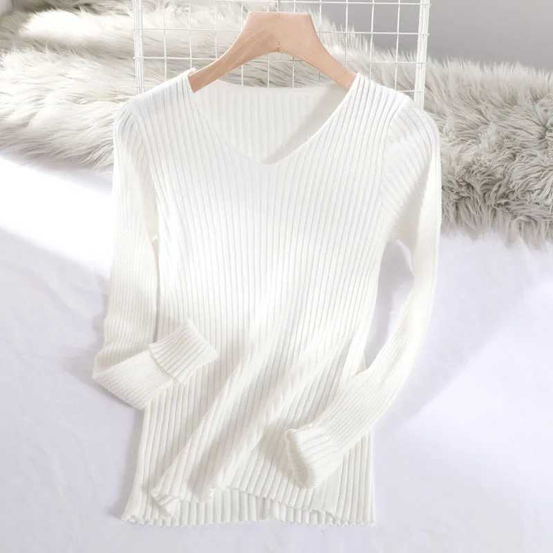 2019 basic v-neck solid autumn winter Sweater Pullover Women Female Knitted sweater slim long sleeve badycon cheap | Женская одежда