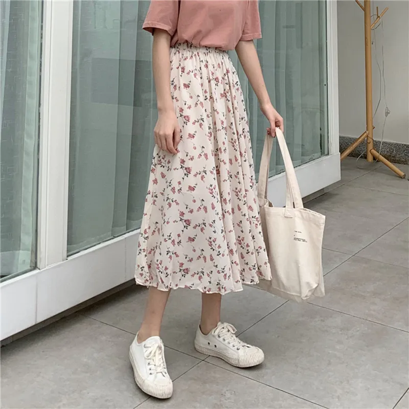 Юбка шифоновая Женская длинная весенняя белая эластичная с высокой талией в