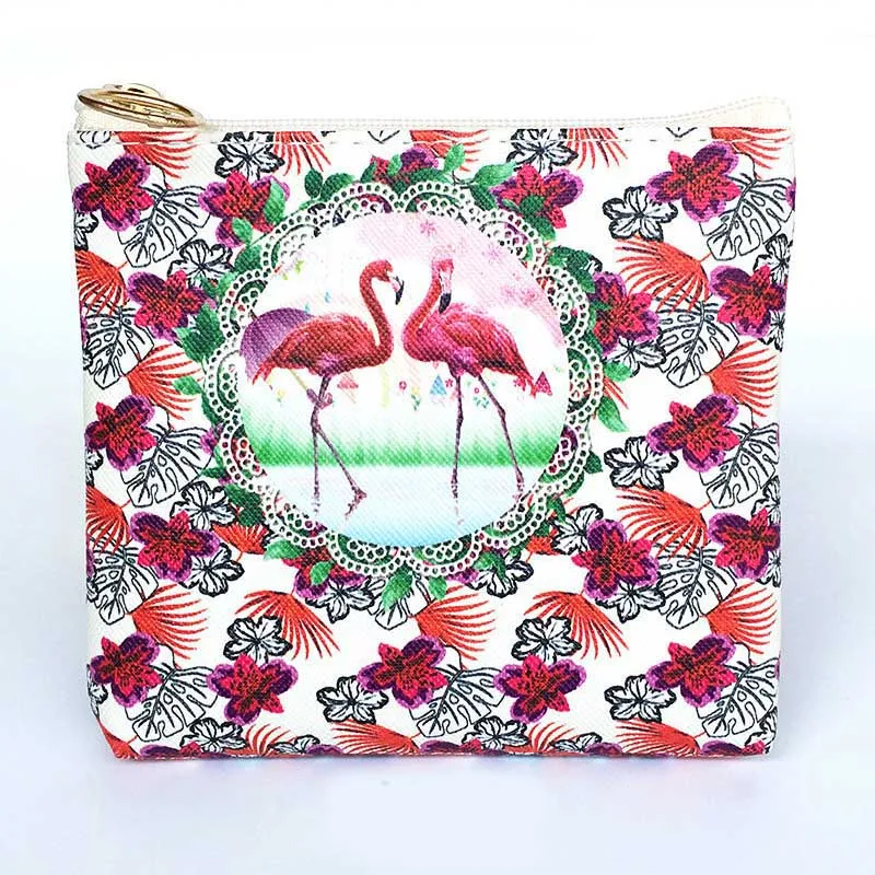 1 New Cute Flamingos Ethnic Style Grils Coin Purse Children PU Leather Zip Change Purse Women Wallet Animal Key Card Bag Kids Gift - Цвет: 1