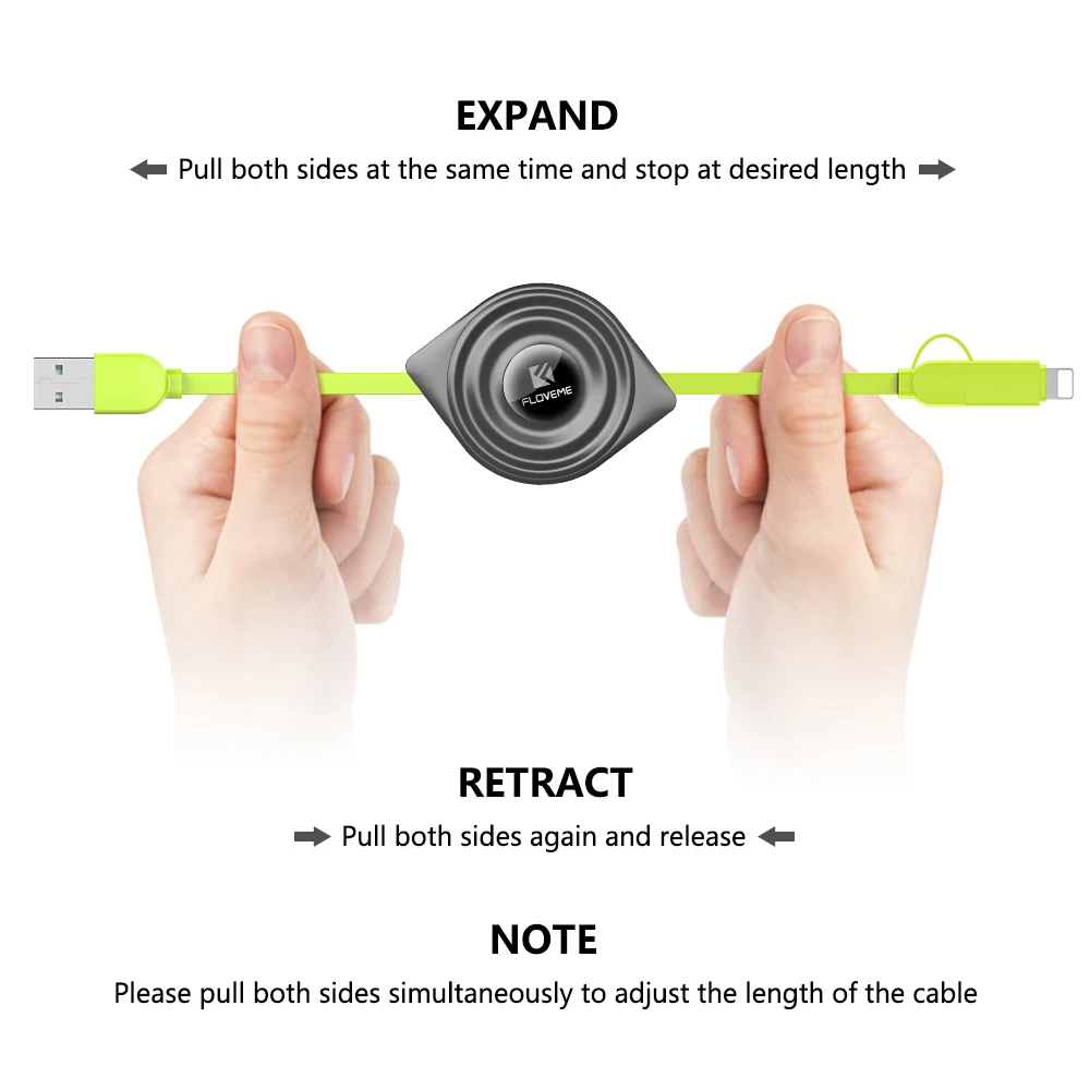 FLOVEME USB кабель 2 в 1 Выдвижной для мобильного телефона кабель Micro USB кабель для iPhone X 8 7 Plus 6 для samsung кабель