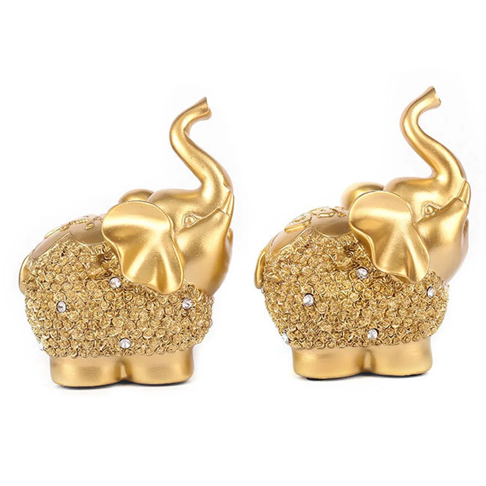 

2pcs Elephant Statue Figure Sculpture Statue House Decoration Home Office Table Decor Ornament for Living Room Bedroom Desktop