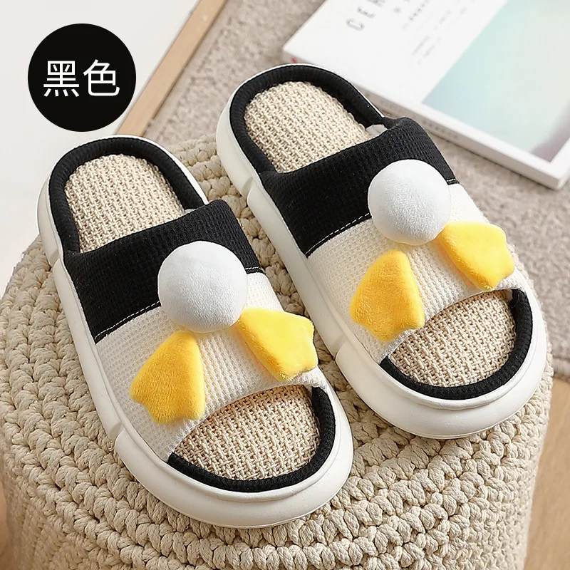 Linen Cotton Slippers Women's Indoor Household Mute Thick Bottom Anti-slip Four Seasons Japanese Cotton Linen Men Keep Warm