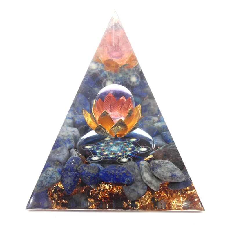 

Flower of Life Series Orgonite Pyramid Rose Quartz Sphere With Blue Quartz EMF Orgone Energy Healing Reiki Chakra