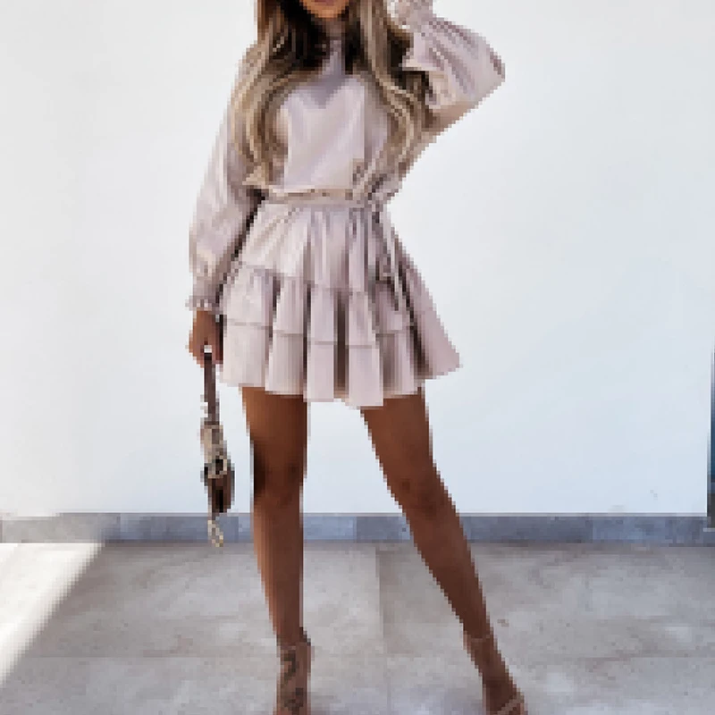 

VIEUNSTA Fashion Elegant Button Women Dresses Summer 2021 New Solid Sexy V-neck Dresses Straight Ruffle Ladies Dresses Vestidos