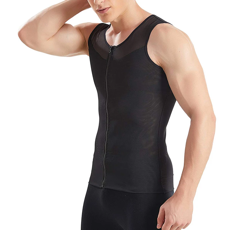 Upgraded Mens Slimming Body Shaper Vest Shirt Abs Abdomen Slim Male Shapers with Zipper Compression Shapewear |