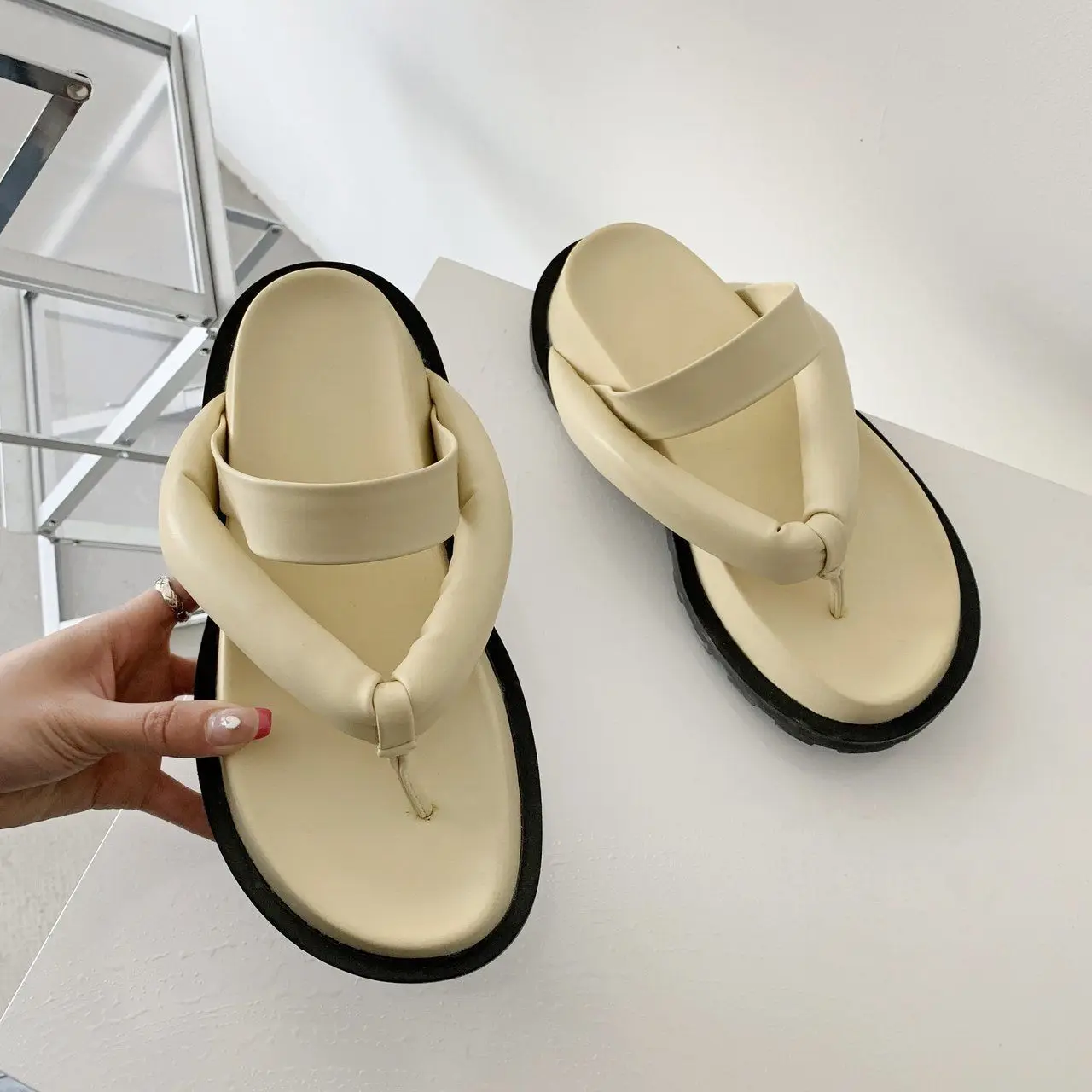 

Apanzu Platform Flip Flops Summer Thick Soled Shoes Solid Color Indoor Outdoor Slippers Sandals Non Slip Thong Casual Slippers