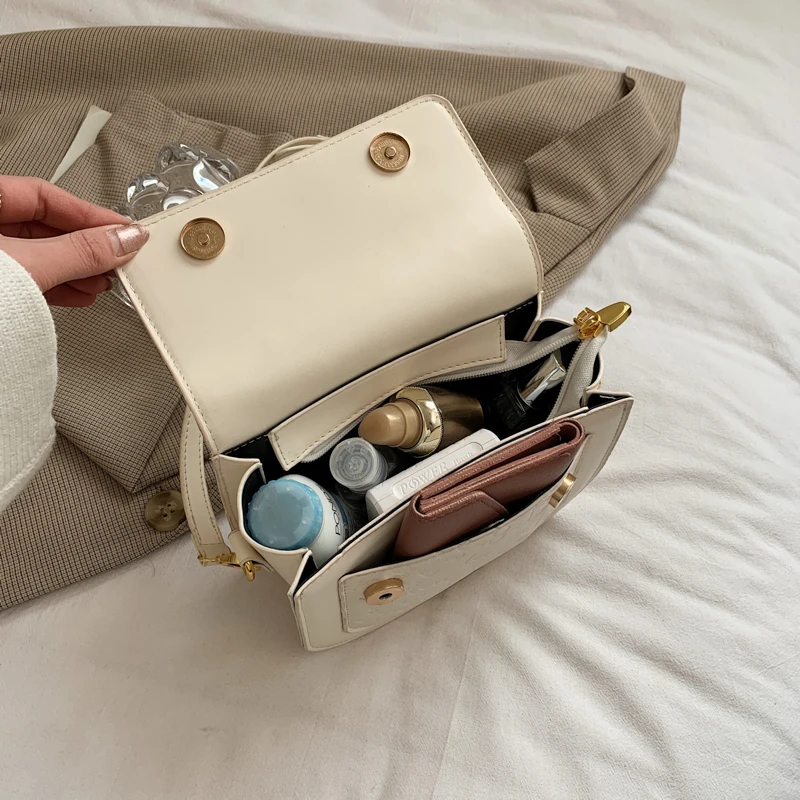 

Ladies Saddle Bag Fashion Casual Shoulder Bag Mini Bag Pure Color PU Crossbody Bag Embossed Female Bag Mobile Phone Bag