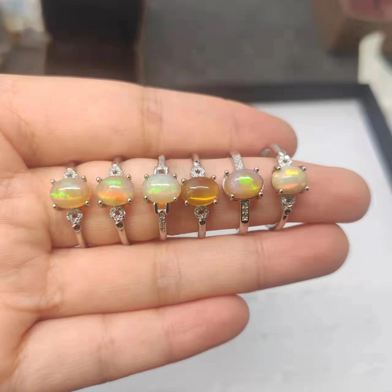 

1pcs/lot S925 silver natural white opal ring adjustable female gemstone jewelry rare precious accessories multiple styles taki