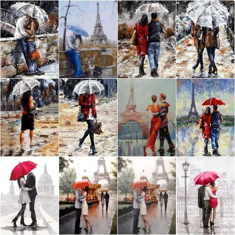 

CHENISTORY Coloring By Number Umbrella Couples Handpainted Gift Drawing Acrylic Oil Painting By Numbers Figure Kits Home Decor