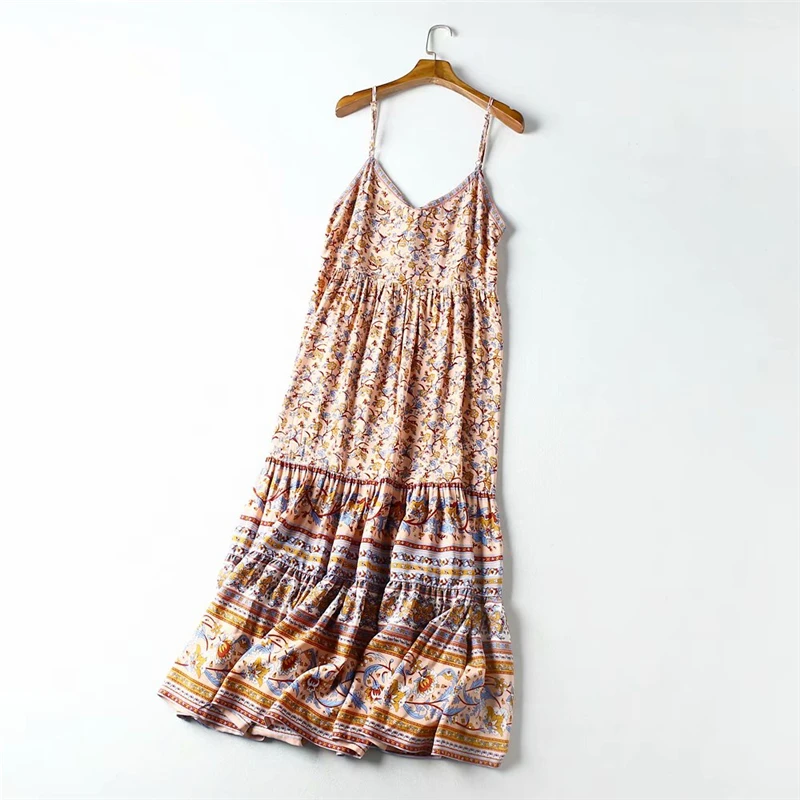 Женское винтажное платье без рукавов розовое пляжное с цветочным принтом