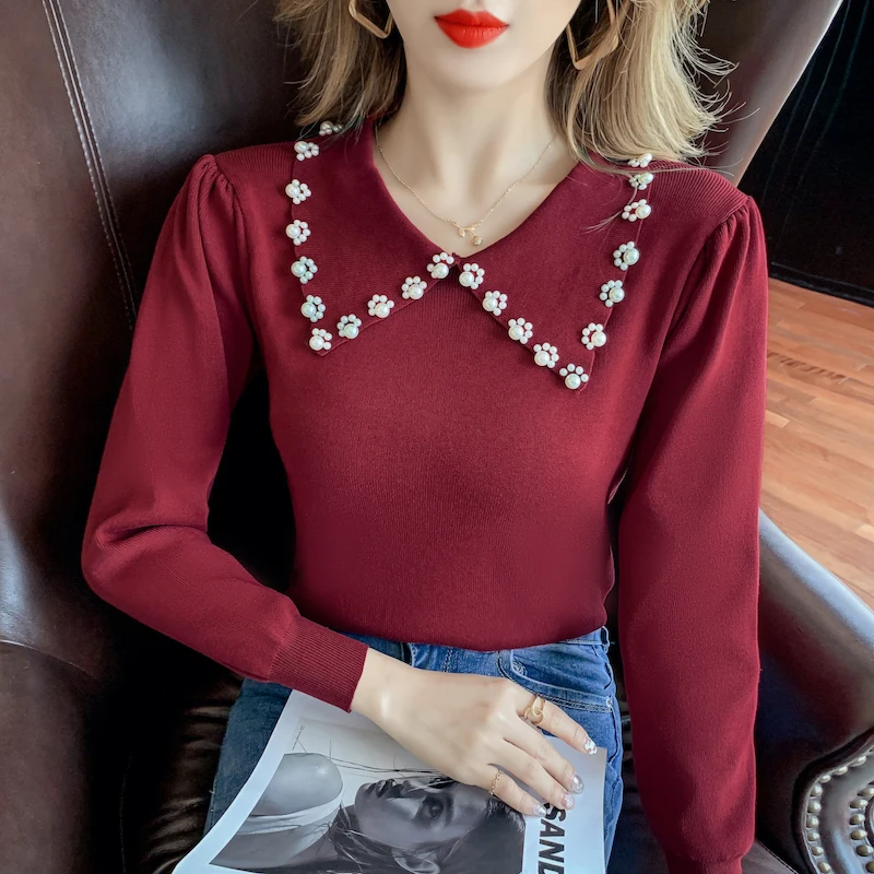 Черно-белые жемчужные модные пуловеры в Корейском стиле для женщин осень-зима 2021