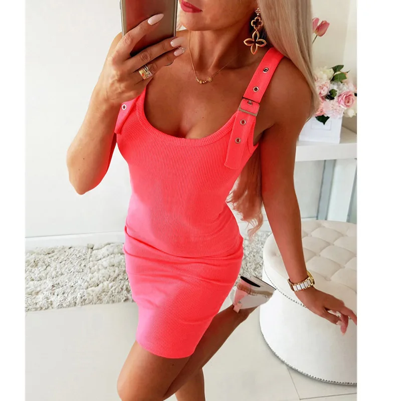 

2021 Romance Elegant Dress Women Summer Office Ladies High Street Beach Leisure Vacation Short Mini Shoulder Strap Dresses Mujer