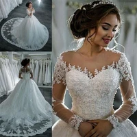 luxury applique crystal ball wedding dresses with gorgeous jewel long sleeve covered button back sweep train bridal gowns
