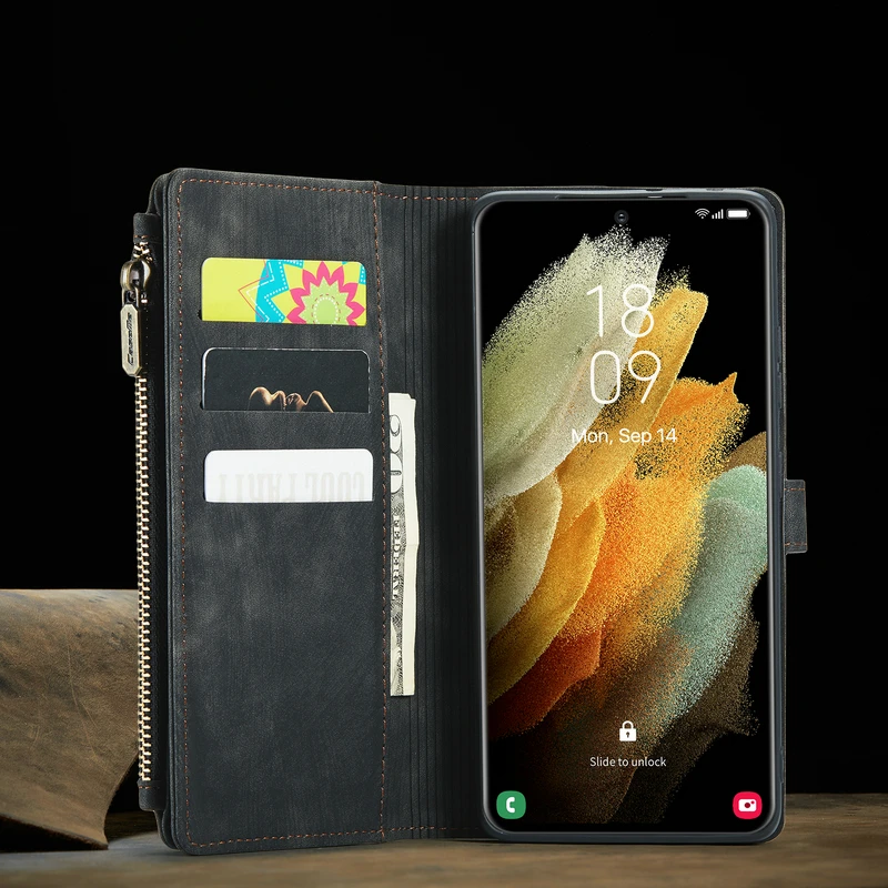 CaseMe-Funda de cuero para Samsung Galaxy S21, S10 Plus, Ultra S21FE, S9, S8, Retro, con soporte-3