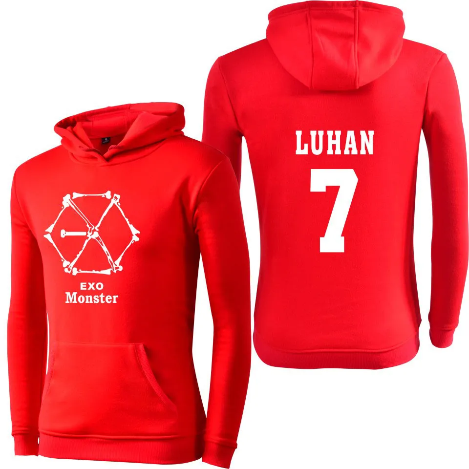 Мужские и женские толстовки EXO MONSTER Red корейский пуловер с длинным рукавом принтом