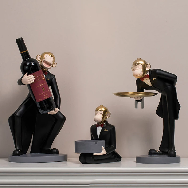 

Креативная обезьяна, поднос для хранения официанта, украшение для дома, гостиной, крыльца, настольные украшения, современные скульптурные у...