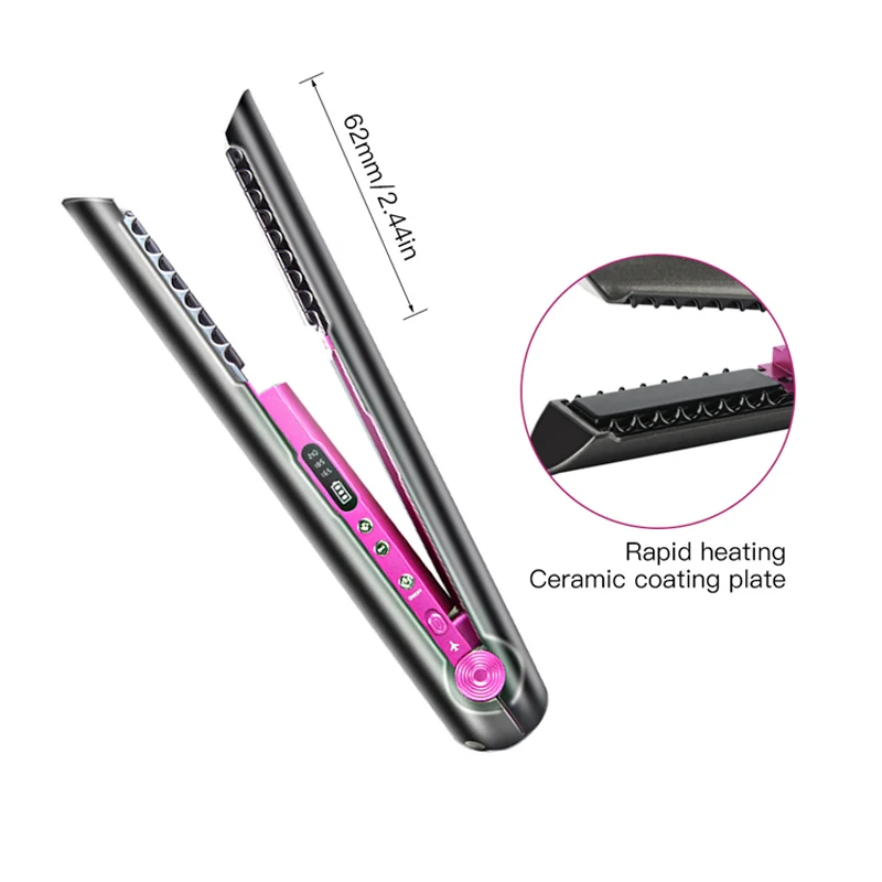 2 in 1 Cordless Hair Straightener and Curler  Professional Ceramic Flat Iron Rechargeable Wireless Straightene