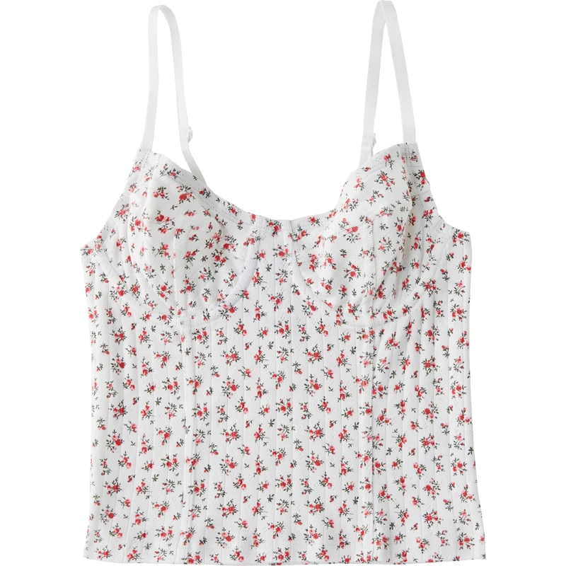 

Design Sense Small Crowd Small Broken Flower Suspender Waistcoat Wear Sexy Short with Steel Ring