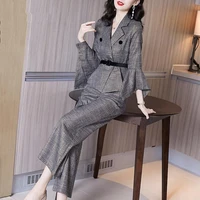 autumn womens suits business temperament small suit three quarter sleeve high waist wide legged pants two piece suit for women