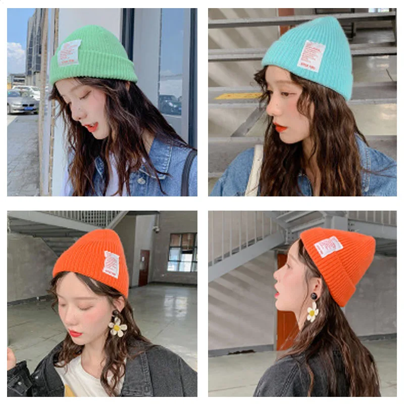 С 1980 года Женские зимние шапки для женщин вязанные с манжетами короткие дыни