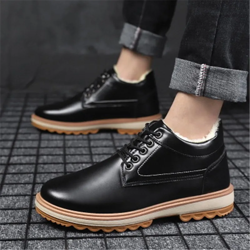 Зимние теплые меховые мужские ботильоны на плоской подошве обувь для мужчин