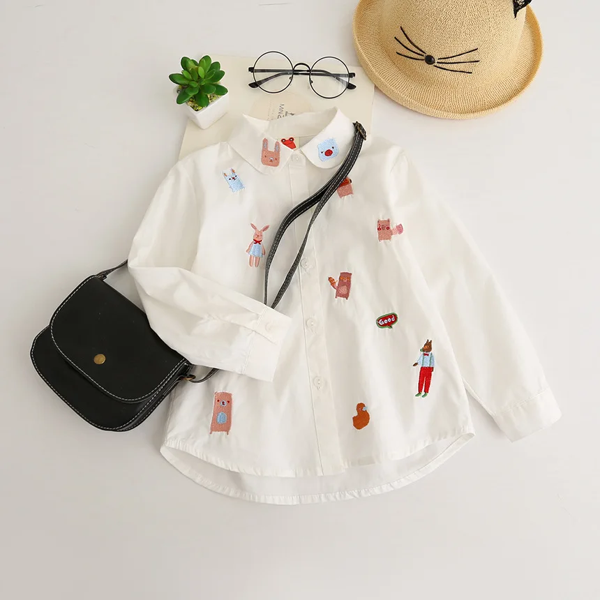 Детская одежда хлопковая рубашка с длинными рукавами и вышитыми цветами для