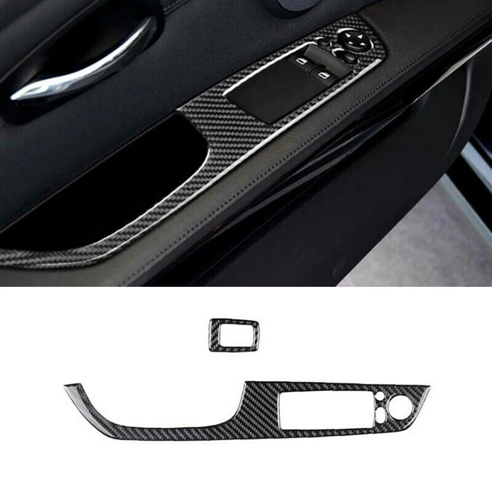 

2pcs/set Car Real Carbon Fiber Door Casement Lift Switch Cover Trim Interior Accessories For BMW 3 Series E92 Coupe