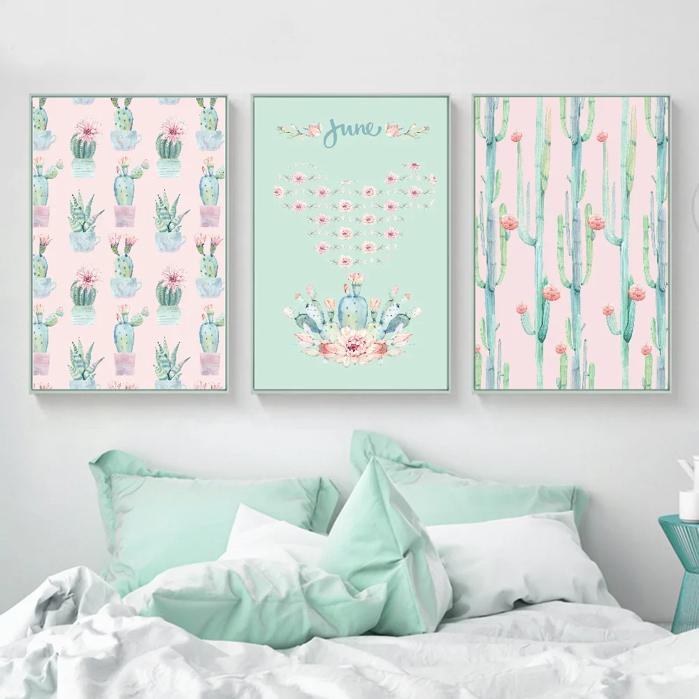 

Pink Lovely Cactus Pictures Plants Poster Home Art Print Botanic Canvas Wall Picture Print For Living Room Home Wall Decor