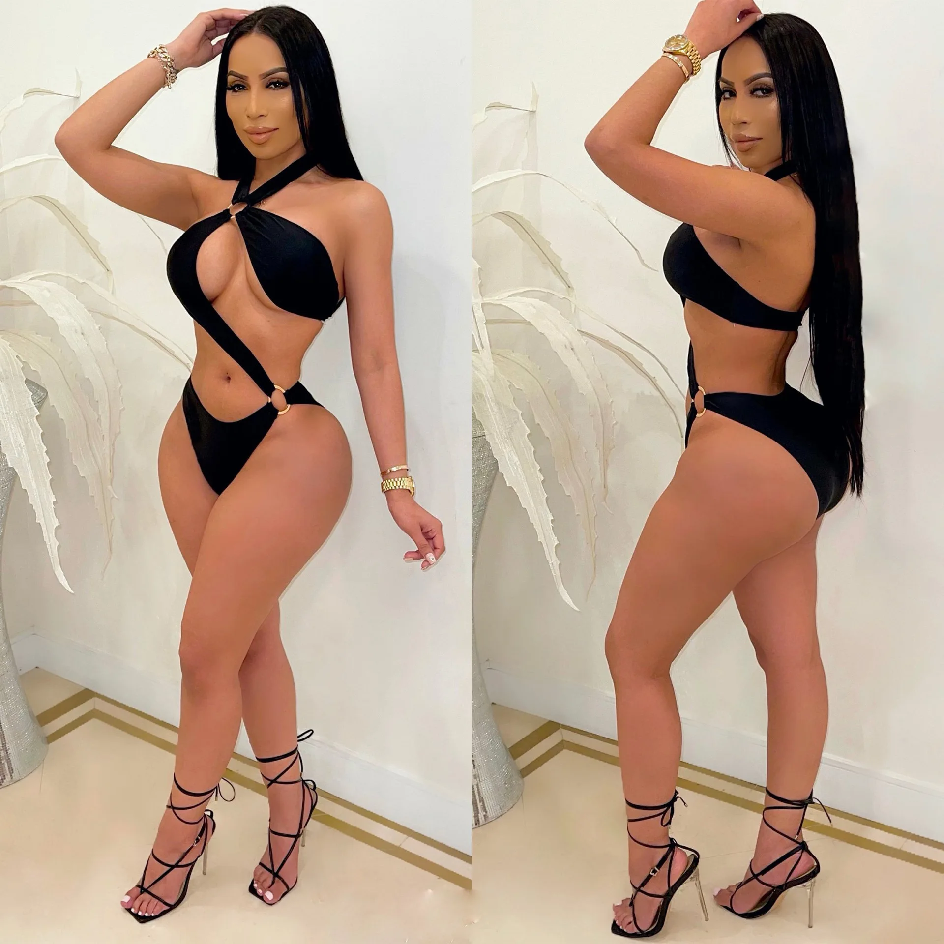 Женский цельный купальник сексуальный бикини пляжная одежда Однотонный женский