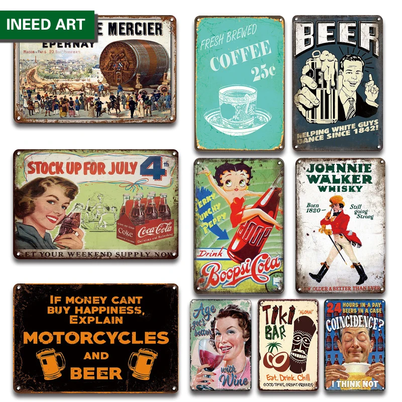 

Vintage Beer Metal Tin Sign Bar Decorative Wall Plaque Retro Coffee Shop Wall Decor Man Cave Wall Decoration Home Plate