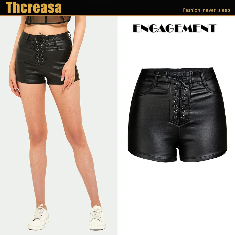 

ENGAGEMENT 2021 Trafaluc Za Women nightclubs sexy leather pants high waist elastic tether jean shorts pantalones cortos demujer