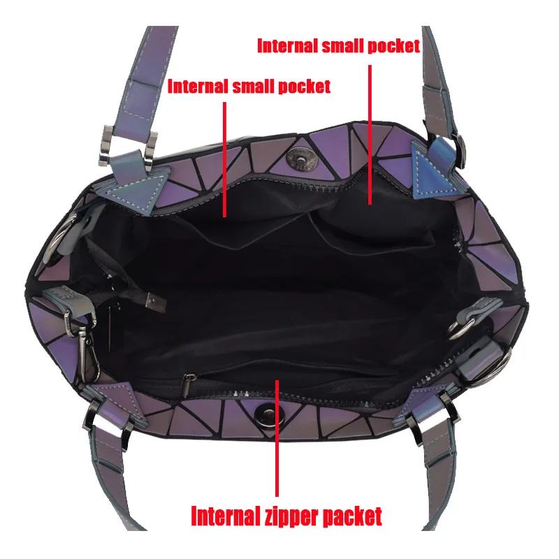 

Women Handbag Luxury Shoulder Bag Set Folding Totes Crossbody Bag Female Purse And Wallet Ladies Luminous Geometric Bucket Bag