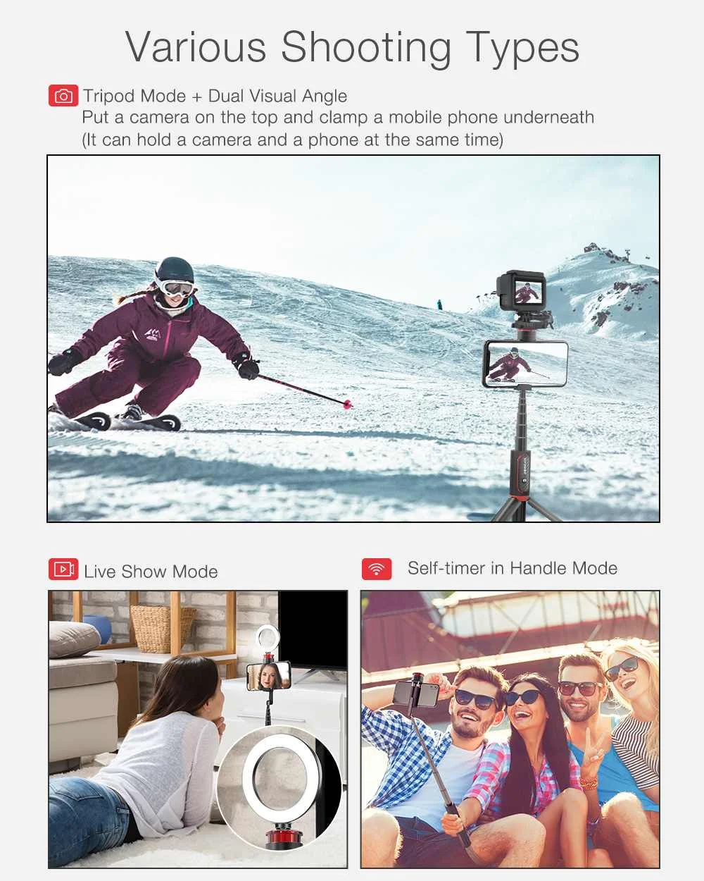 Порт BlitzWolf BW BS10 S монопод для селфи с одним bluetooth штативом и 1/4 винтовым портом Gopro 7 6