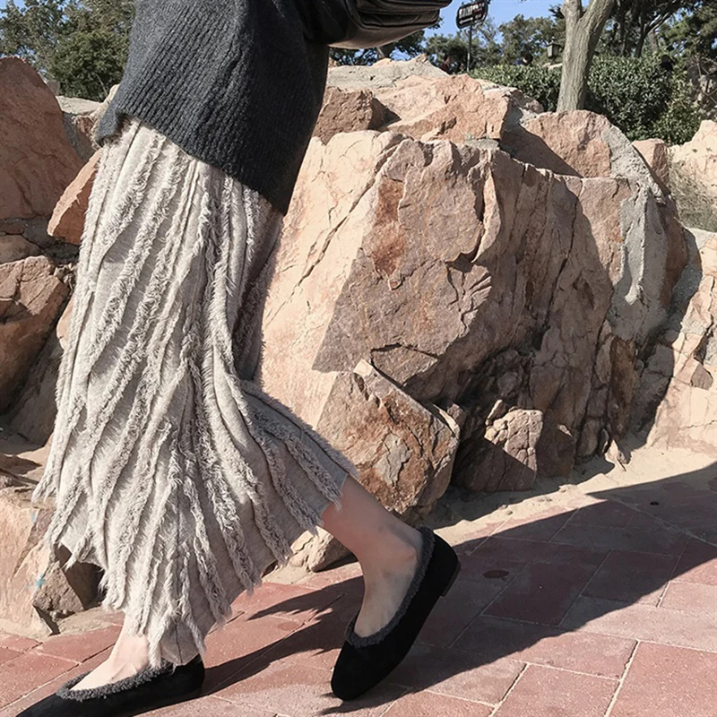 Женская трикотажная юбка макси винтажная длинная Плиссированная Юбка в стиле