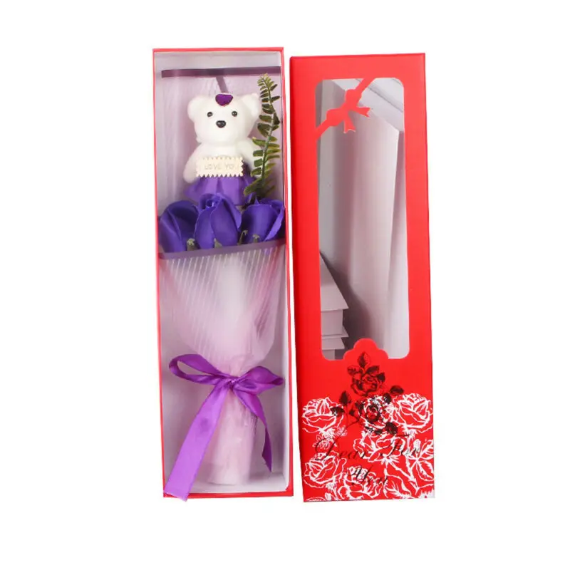 3Pcs Soap Flower Bouquet+Bear with Box Romantic Valentine's Day Creative Gift Forever Rose Birthday Wedding Decor | Дом и сад