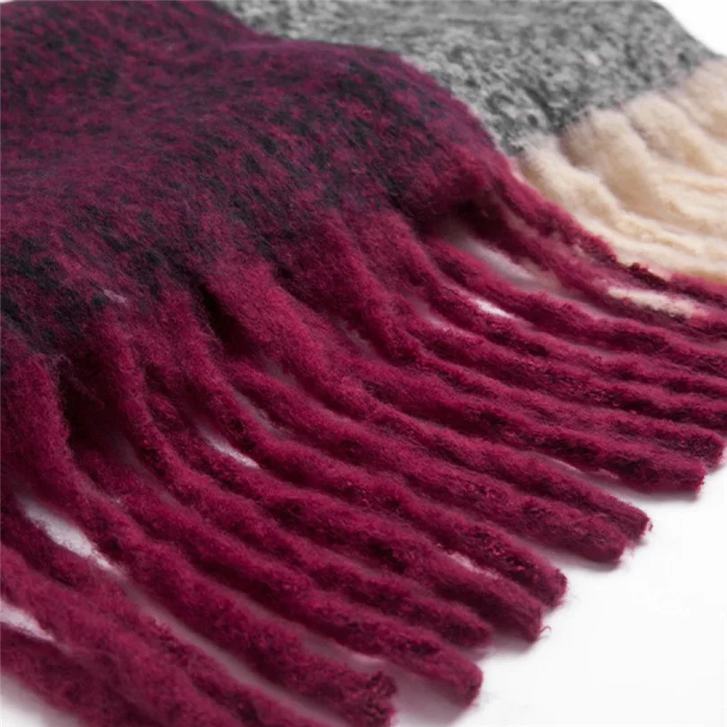 Вязаный осенне-зимний женский шарф Красный Клетчатый теплый кашемировый шали