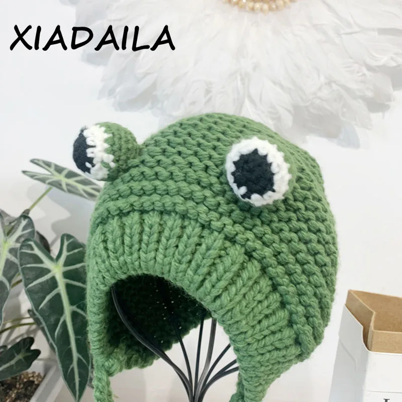 

2020 women's hats winter with pompon Cute Frog Hat Crochet Large Knitted for girls Costume Beanie christmas fashion Hats Cap
