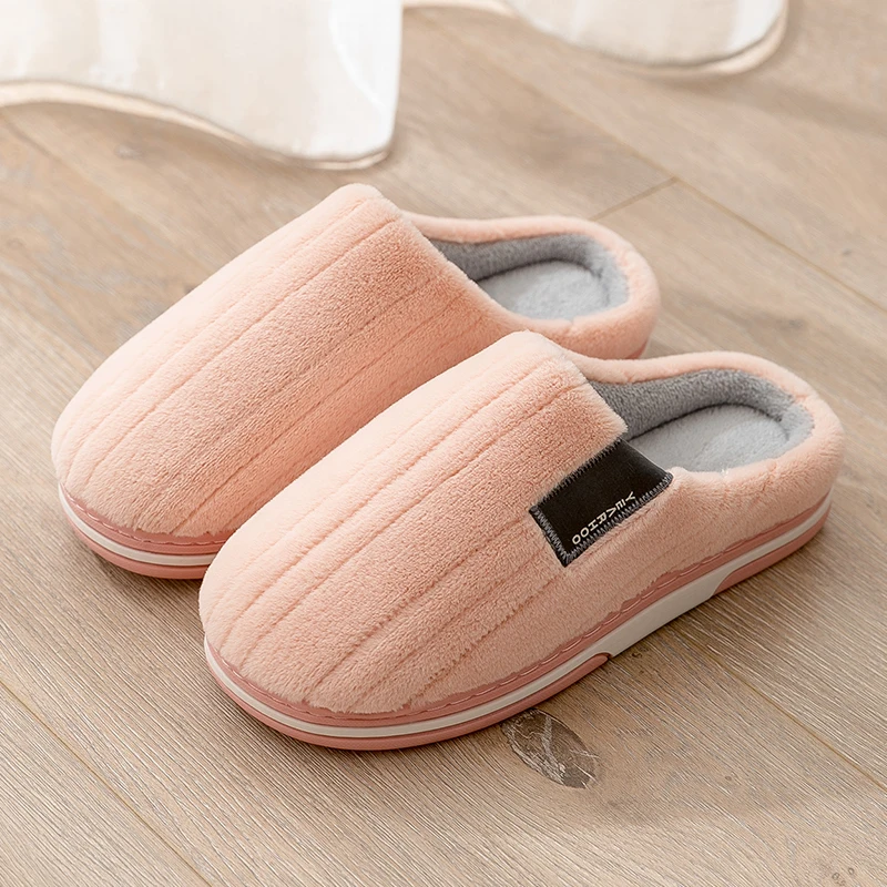 

TZLDN women's winter indoor thermal flat shoes plush cotton slippers Contrast color home household cotton soft soled slippers