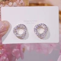 ydl ins hot sale desin exquisite irregular circle earring for women bling cubic zirconia trendy stud earrings wedding jewelry