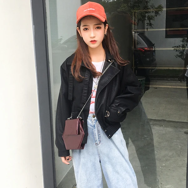 Женская винтажная куртка бомбер из искусственной кожи с длинным рукавом в