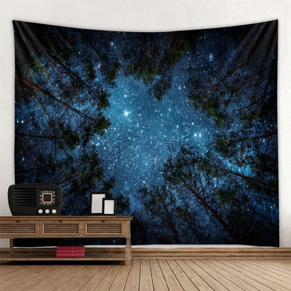 

Night sky forest background tapestry digital printing decorative cloth factory direct sales can be customized