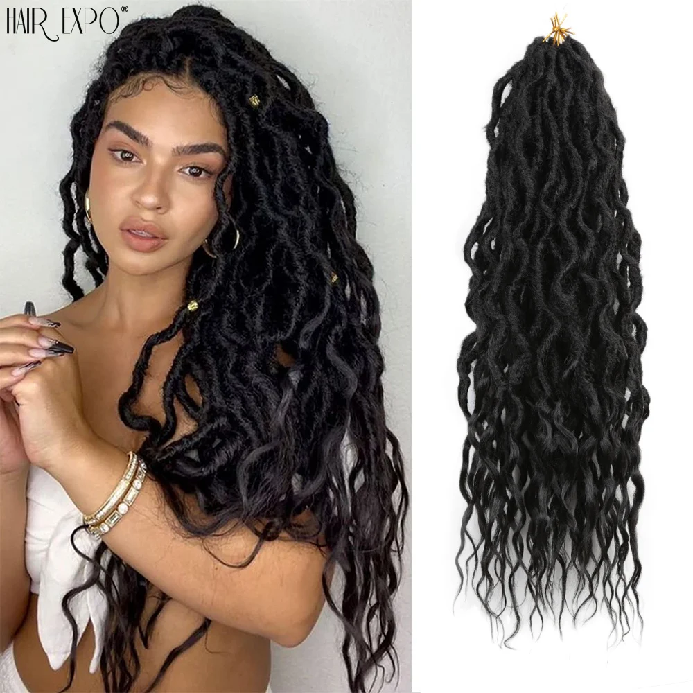 Goddess Faux Locs Crochet Hair Gypsy With Curly End Synthetic Braiding Hair Extensions Ombre Afro Pre-Looped Dreadlocks Braids