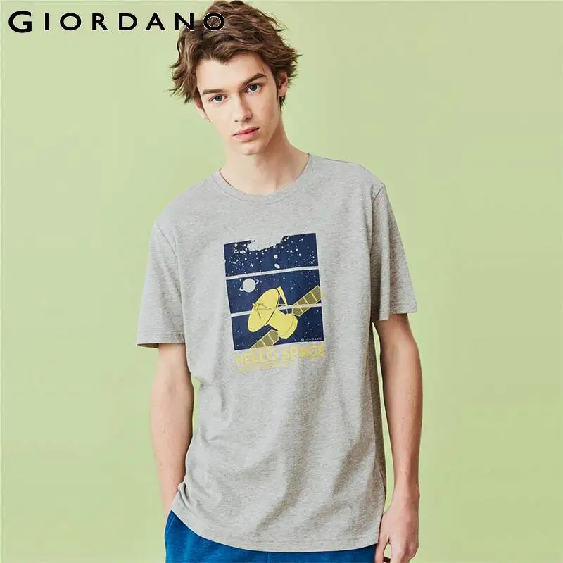 Giordano Мужская футболка из 100% хлопка с принтом в виде космоса коротким рукавом