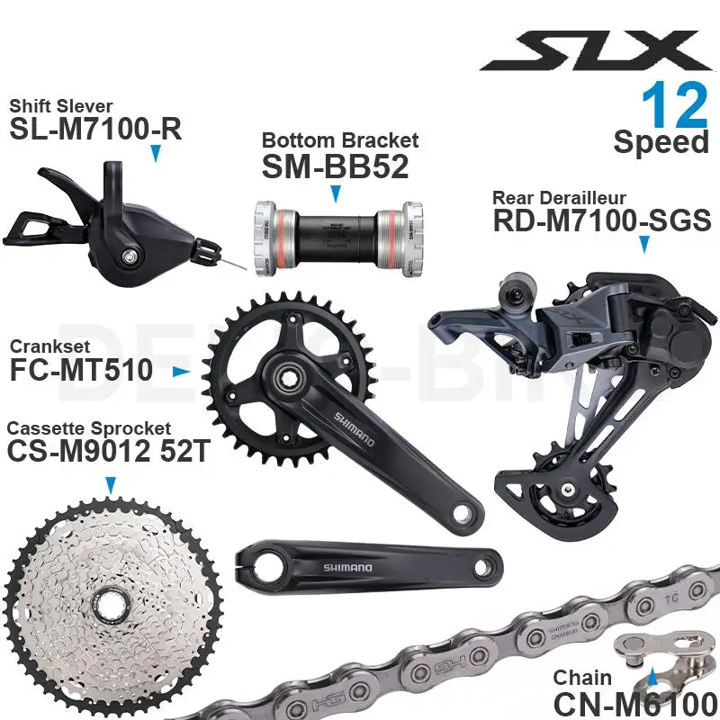 SHIMANO SLX M7100 1x12 Speed Groupset with Shifter Rear Derailleur CRANKSET and Cassette Sprocket 11-50T/52T CN-M6100 Chain - купить по