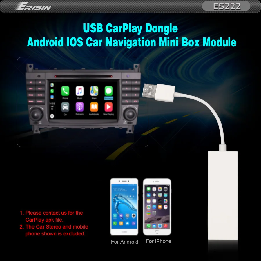 222 Erisin CarPlay ключ Android Авто USB комплект для iPhone проводной головное устройство
