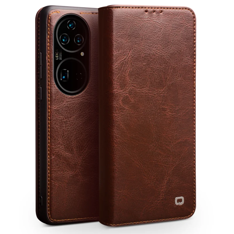 

Роскошный чехол Qialino из натуральной кожи для телефона Huawei P50 Pro, флип-чехол с карманом для карт для Huawei P50